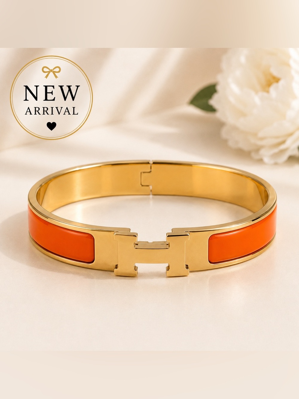 🧡 Women’s Orange & Gold H Bangle Bracelet 🧡